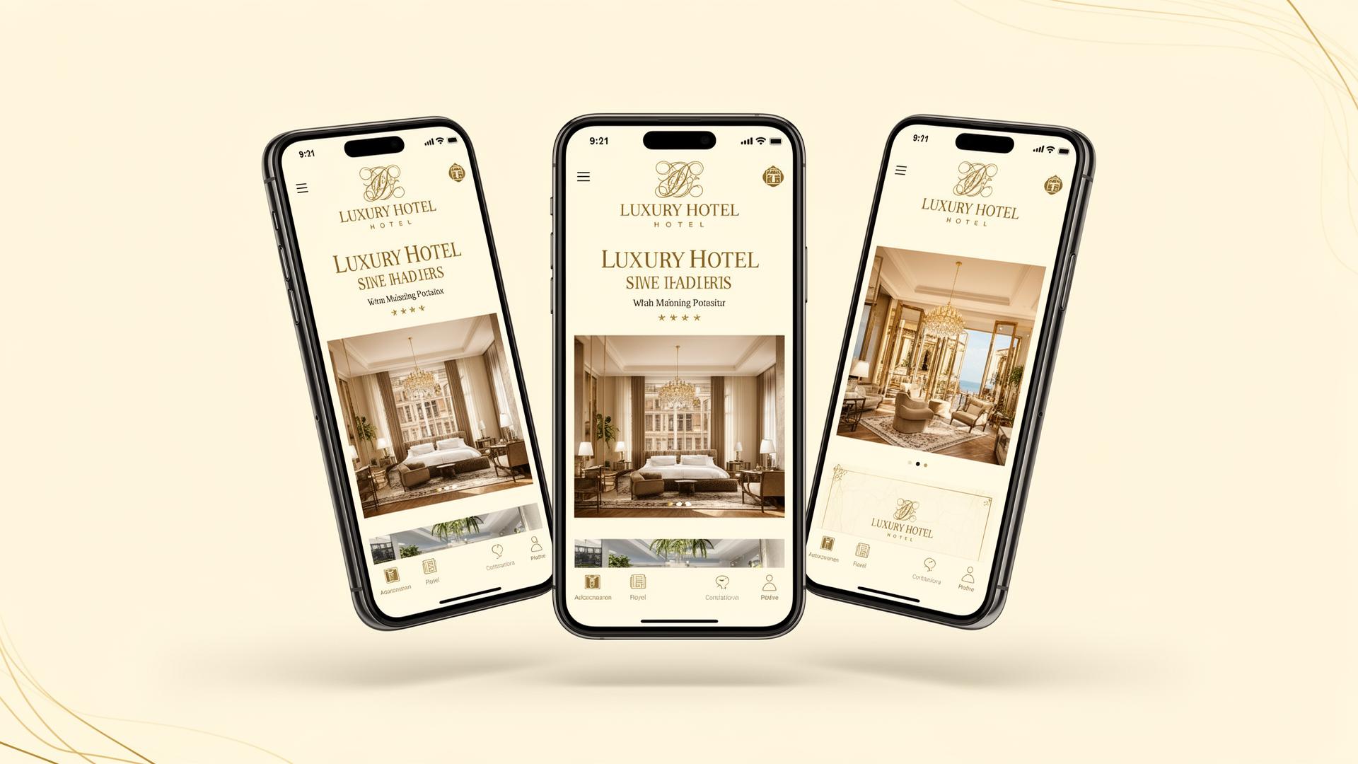Luxola Hotel-PWA auf Smartphones in Markenfarben